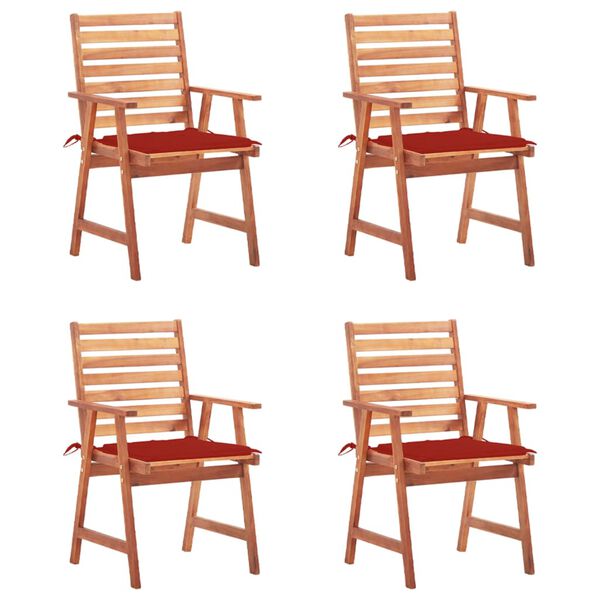 vidaXL Chaises &agrave; manger d'ext&eacute;rieur lot de 4 et coussins Acacia massif