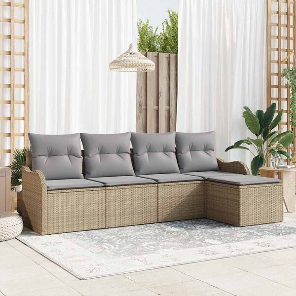 vidaXL Ensemble de canap&eacute; de jardin 5 pcs Beige polyrotin