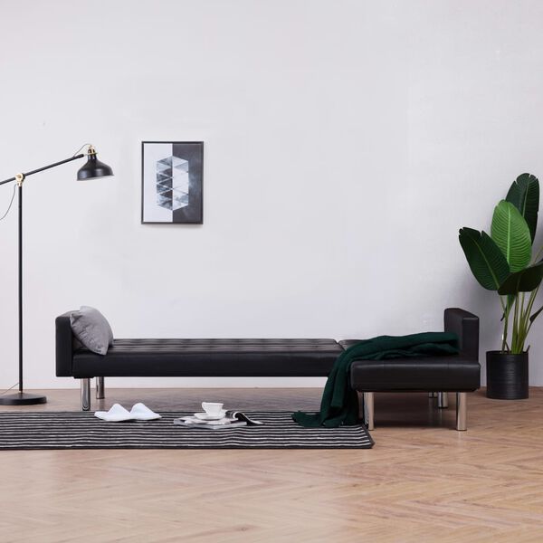 vidaXL Canap&eacute;-lit en L Noir Similicuir