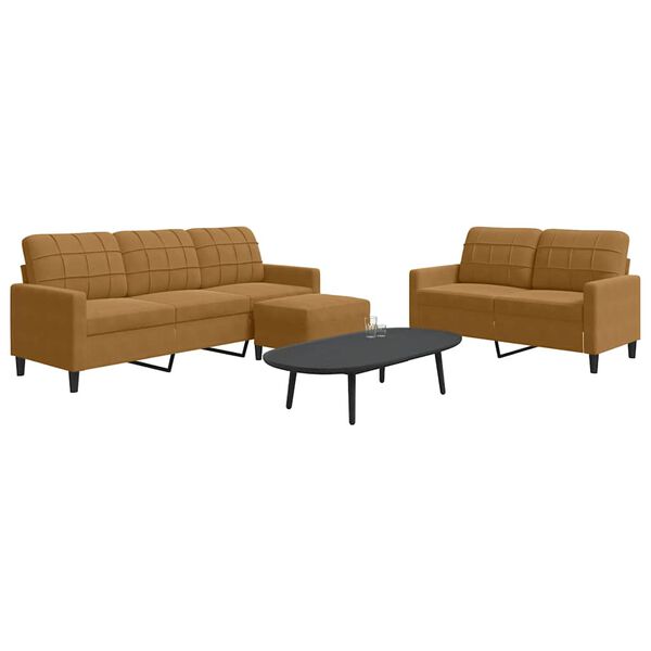 vidaXL Ensemble de canapés 3 pcs avec coussins Marron Velours