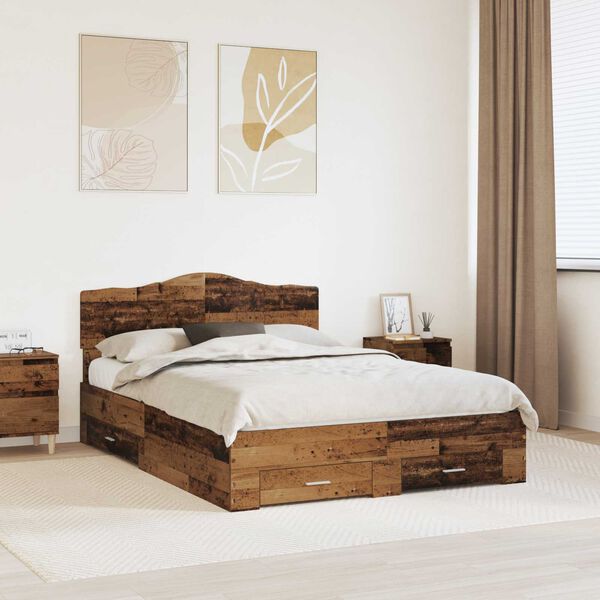 vidaXL Cadre de lit Bois ancien 140 x 190 cm Bois d'ing&eacute;nierie