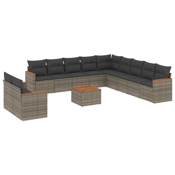 vidaXL Salon de jardin avec coussins 12 pcs gris r&eacute;sine tress&eacute;e