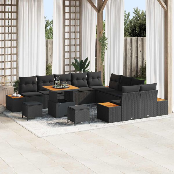 vidaXL Ensemble de canap&eacute; de jardin 13 pcs Noir polyrotin