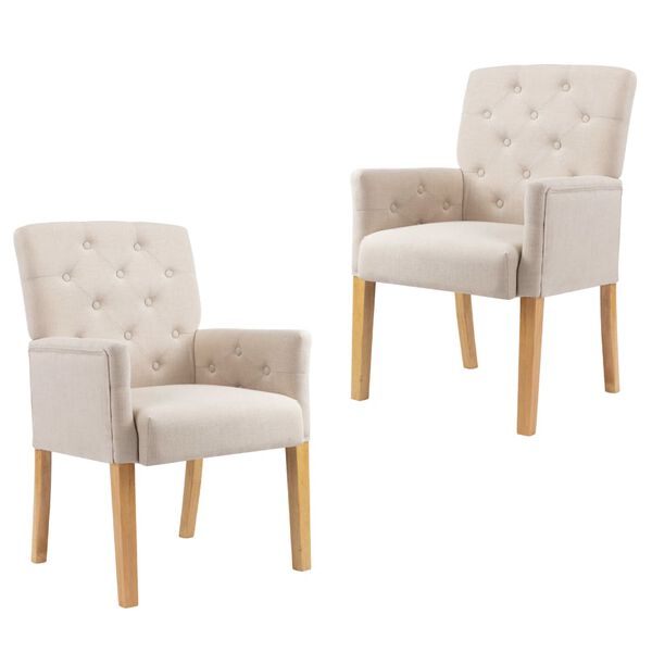 vidaXL Chaises &agrave; manger avec accoudoirs lot de 2 beige tissu