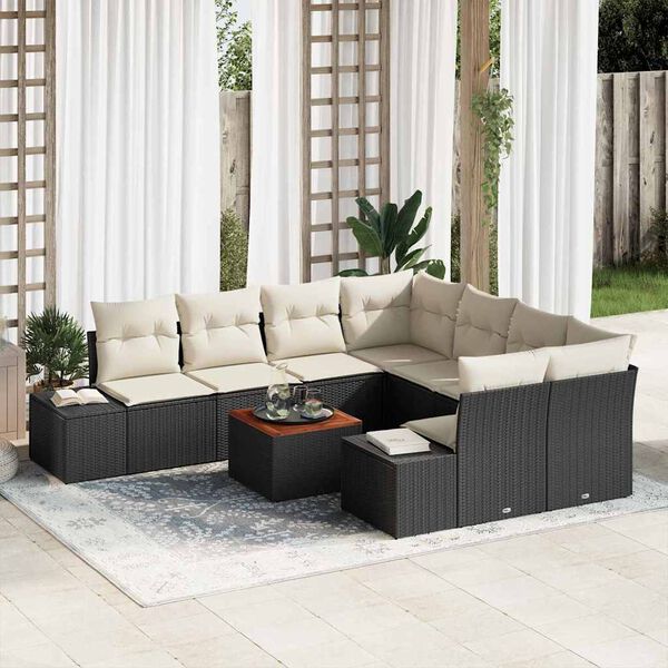 vidaXL Ensemble de canapé de jardin 9 pcs Noir et blanc