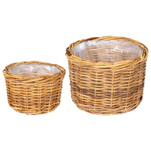 vidaXL Panier &agrave; plantes avec stockage 2 pcs Marron Rattan Kubu
