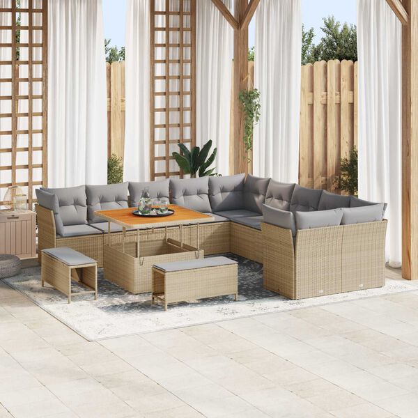 vidaXL Ensemble de canap&eacute; de jardin 13 pcs Beige polyrotin