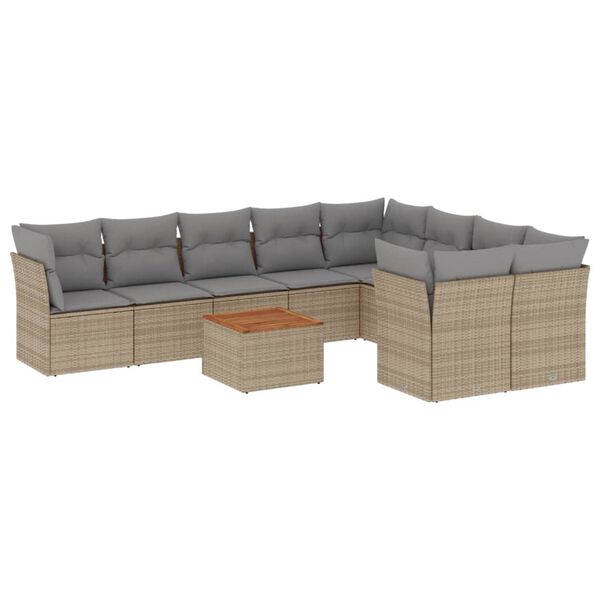 vidaXL Salon de jardin avec coussins 10 pcs beige r&eacute;sine tress&eacute;e