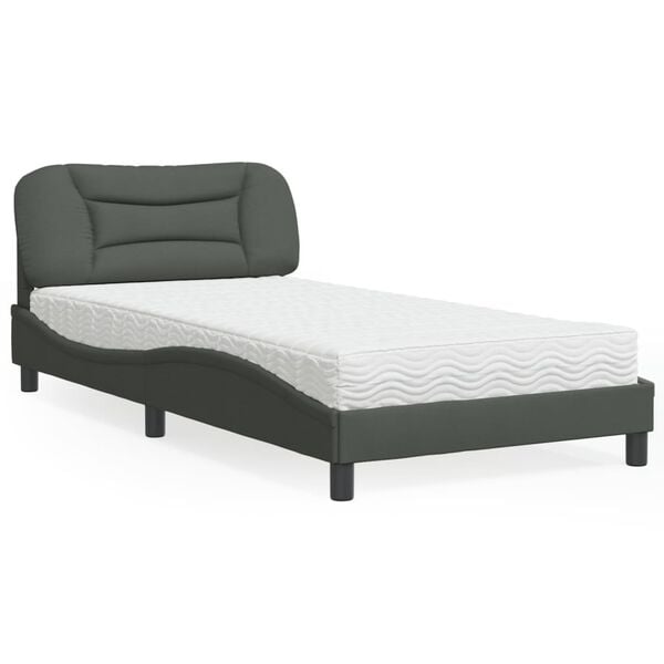 vidaXL Lit avec matelas Hvar gris foncé 100x200 cm tissu