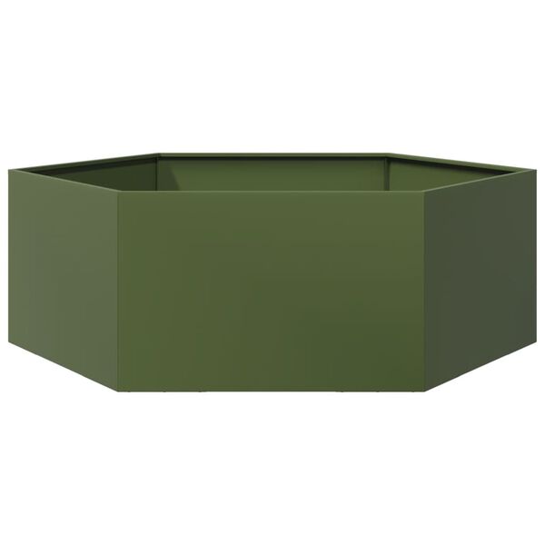 vidaXL Jardini&egrave;re vert olive hexagone 138x120x45 cm acier