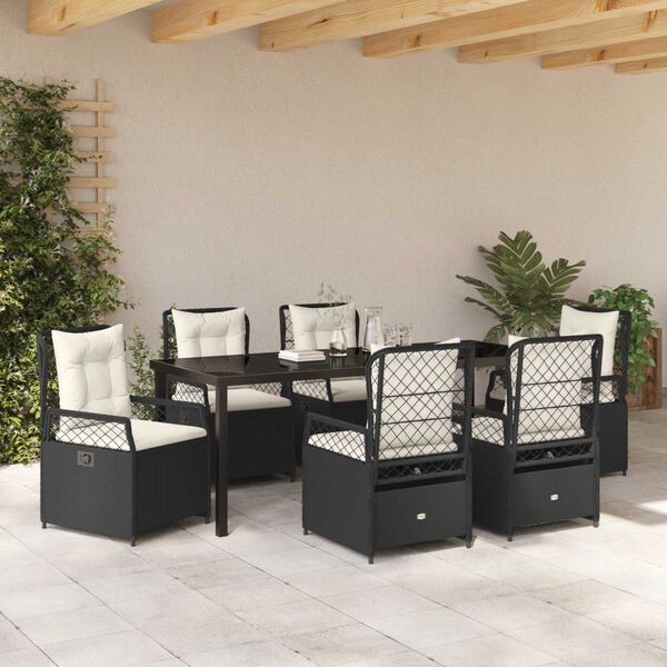 vidaXL Ensemble de salle &agrave; manger pour jardin 7 pcs Noir polyrotin
