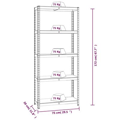 vidaXL Étagères à 5 niveaux 2pcs Bleu Acier et bois d'ingénierie