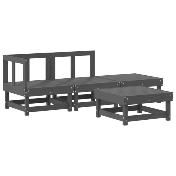 vidaXL Salon de jardin 4 pcs avec coussins gris bois massif