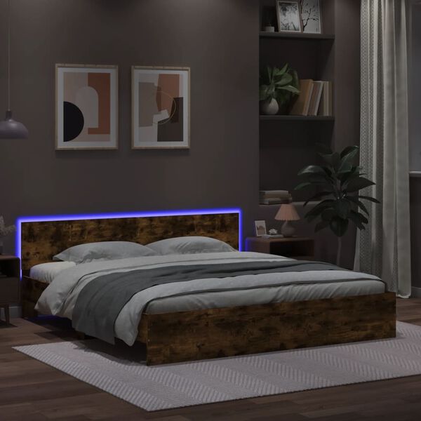 vidaXL Cadre de lit avec LED sans matelas chêne fumé 200x200 cm