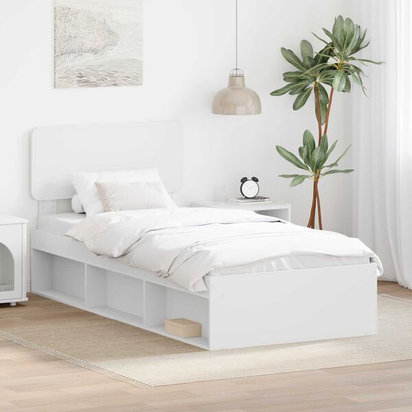 vidaXL Cadre de lit avec t&ecirc;te de lit Blanc 100 x 200 cm Pin massif
