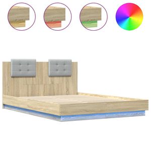 vidaXL Cadre de lit avec LED sans matelas ch&ecirc;ne sonoma 140x200 cm