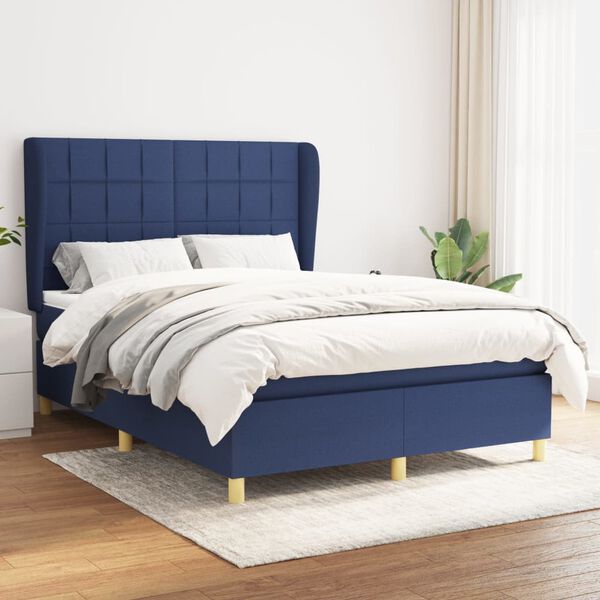 vidaXL Sommier &agrave; lattes de lit avec matelas Bleu 140x200 cm Tissu