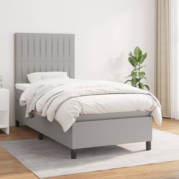 vidaXL Sommier &agrave; lattes de lit avec matelas Gris clair 90x200 cm Tissu
