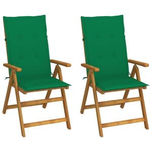 vidaXL Fauteuils pliants inclinables (lot de 2) avec coussins, en bois d'acacia massif