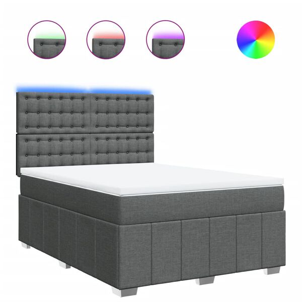 vidaXL Sommier &agrave; lattes de lit avec matelas Gris fonc&eacute; 140x200cm Tissu