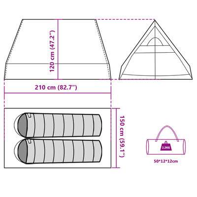 vidaXL Tente de camping en A 2 personnes tissu occultant imperméable