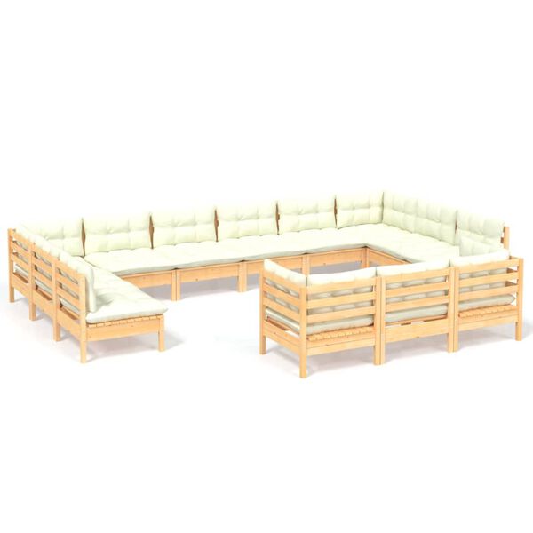 vidaXL Salon de jardin 13 pcs avec coussins crème bois de pin