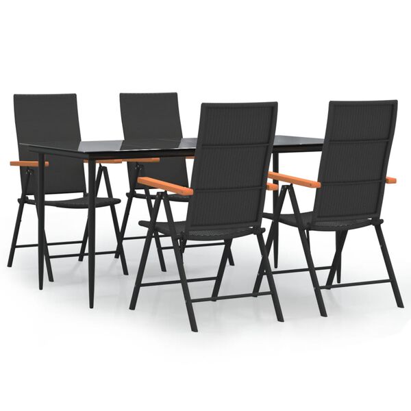 vidaXL Ensemble &agrave; manger de jardin 5 pcs Noir et marron R&eacute;sine tress&eacute;e