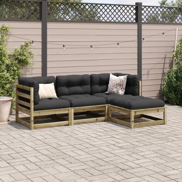 vidaXL Salon de jardin 4 pcs avec coussins bois de pin impr&eacute;gn&eacute;