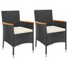 vidaXL Ensemble de bistro de jardin 3 pcs coussins noir poly rotin