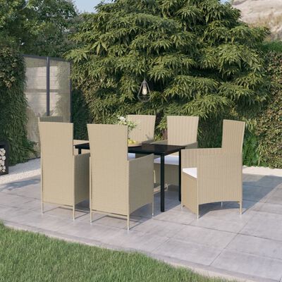 vidaXL Ensemble à manger de jardin avec coussins 7 pcs Beige