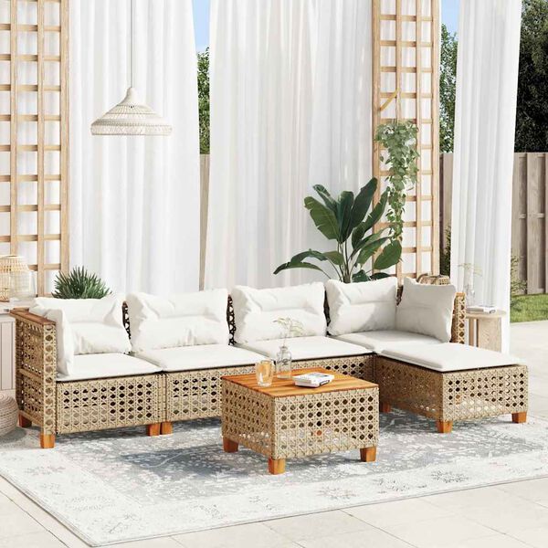 vidaXL Salon de jardin avec coussins 6 pcs beige résine tressée