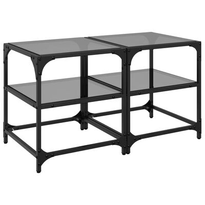 vidaXL Tables basses avec dessus en verre noir 2 pcs 40x40x45 cm acier