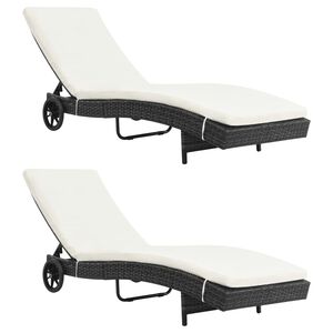 vidaXL Chaises longues lot de 2 avec roues et coussins R&eacute;sine tress&eacute;e