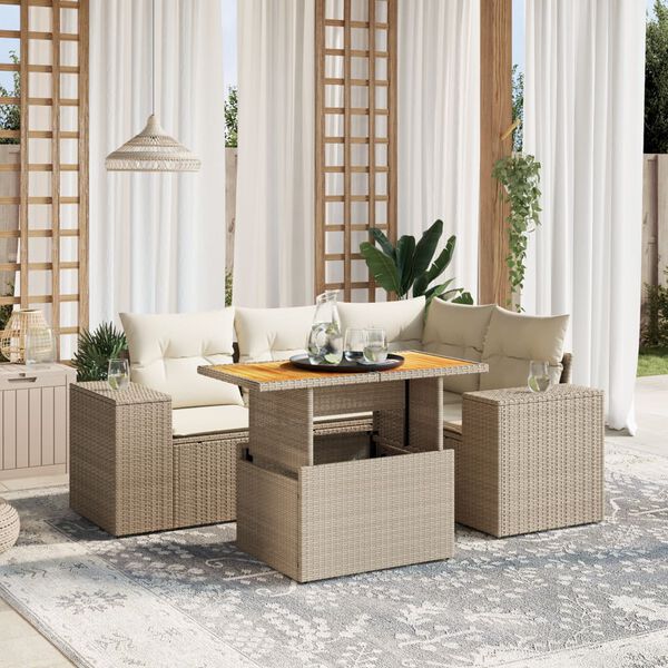 vidaXL Salon de jardin avec coussins 5 pcs beige r&eacute;sine tress&eacute;e