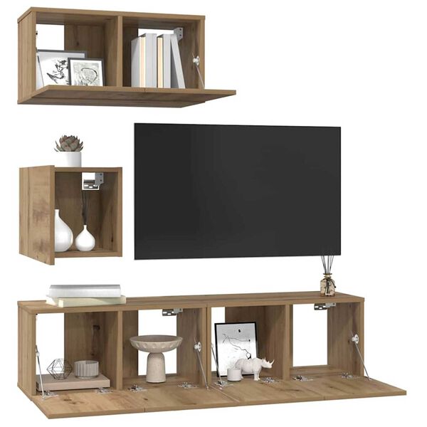 vidaXL Ensemble meuble TV 4 pcs Ch&ecirc;ne artisanal Bois d'ing&eacute;nierie