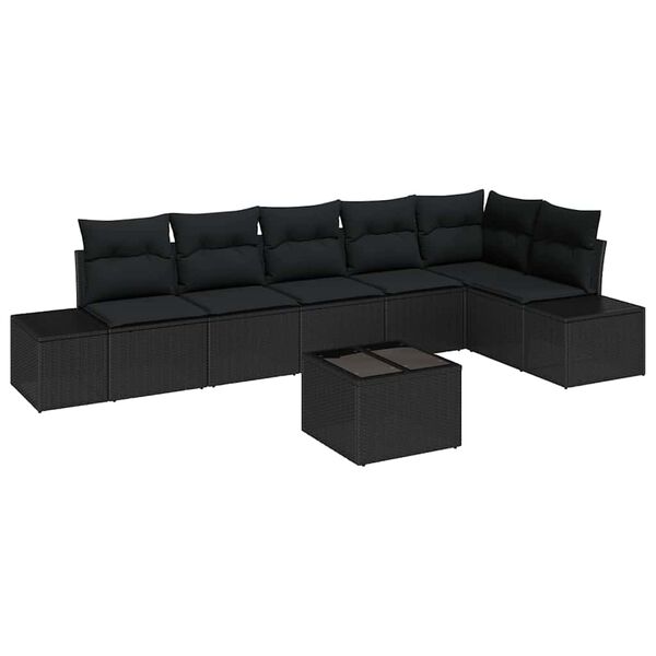 vidaXL Ensemble de canap&eacute; de jardin avec coussin 7 pcs Noir polyrotin