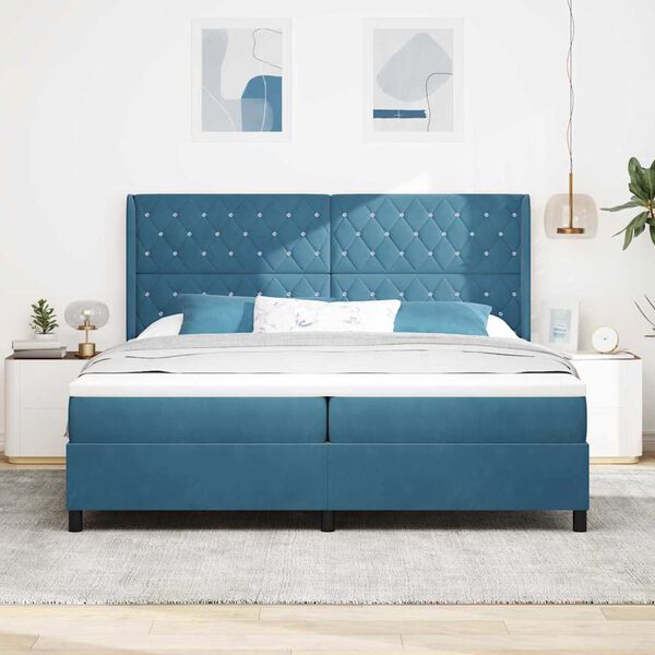 vidaXL Lit &agrave; ressorts avec matelas Bleu 200 x 200 cm Velours