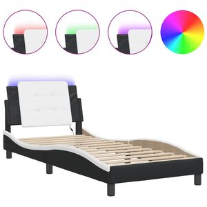 vidaXL Cadre de lit avec LED sans matelas Zadar noir et blanc 90x200 cm