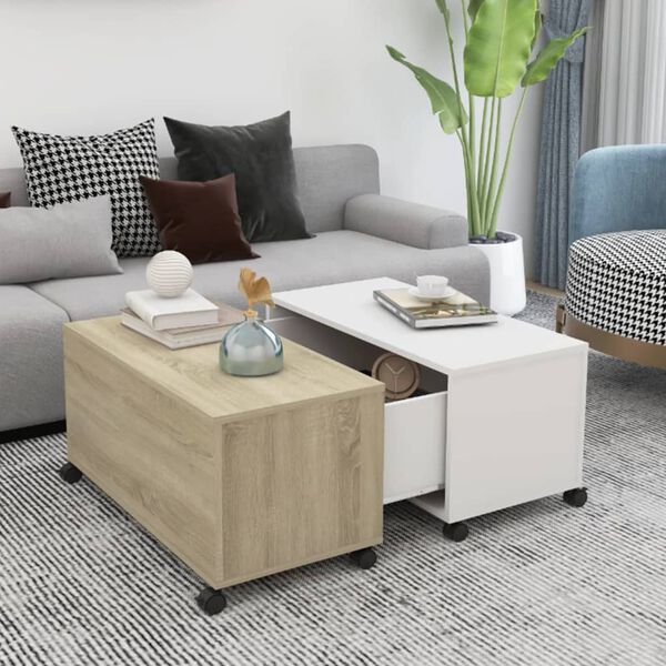 vidaXL Table basse blanc et ch&ecirc;ne sonoma 75x75x38 cm bois d'ing&eacute;nierie