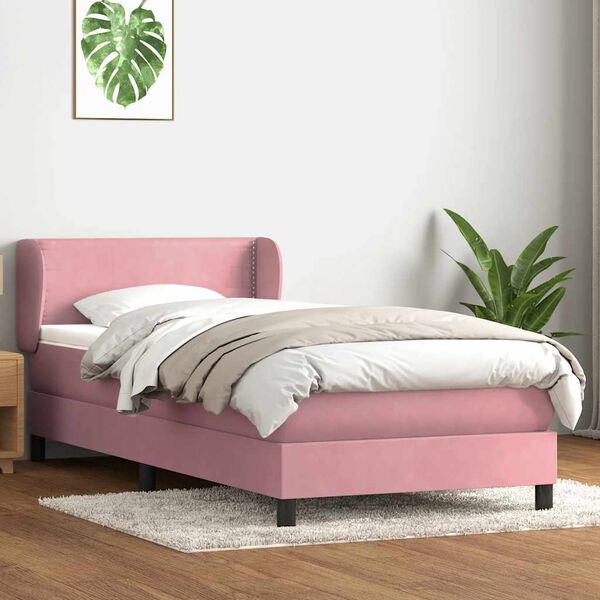 vidaXL Sommier &agrave; lattes de lit avec matelas rose 90x210 cm velours