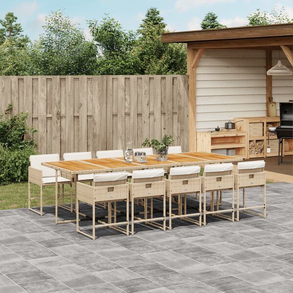 vidaXL Ensemble &agrave; manger de jardin et coussins 11 pcs beige poly rotin