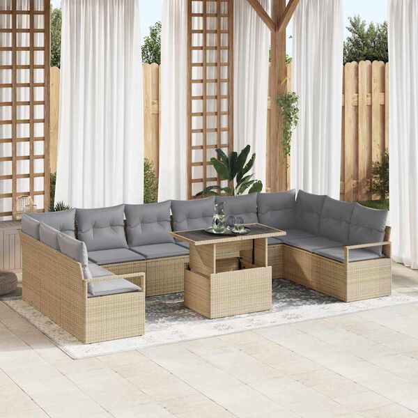 vidaXL Ensemble de canap&eacute; de jardin 11 pcs Beige polyrotin