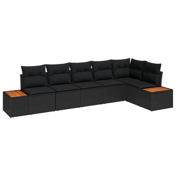 vidaXL Ensemble de canap&eacute; de jardin avec coussin 6 pcs Noir Polyrotin