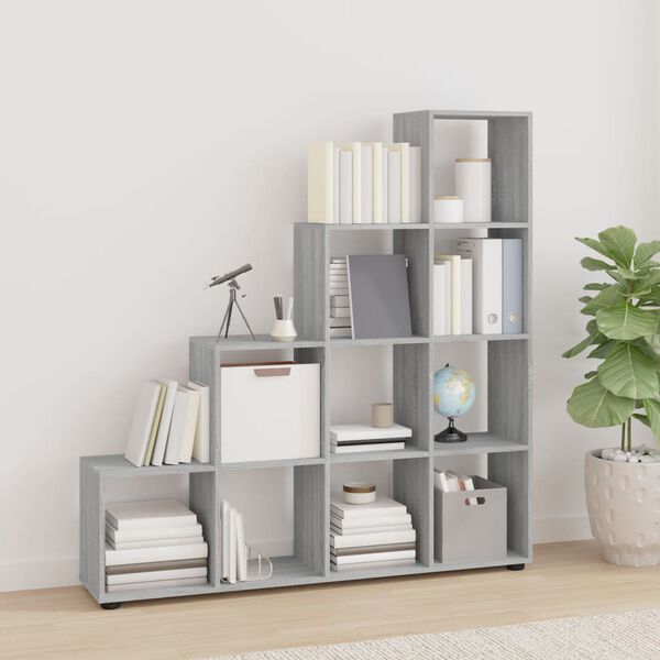 vidaXL Biblioth&egrave;que escalier Sonoma gris 142 cm Bois d'ing&eacute;nierie