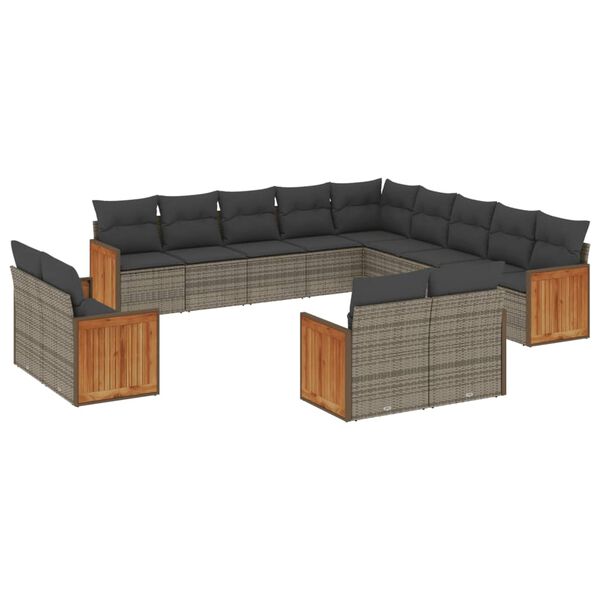 vidaXL Salon de jardin avec coussins 13 pcs gris r&eacute;sine tress&eacute;e