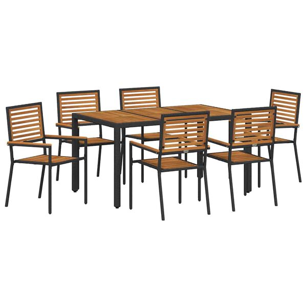 vidaXL Ensemble de salle &agrave; manger pour jardin 7 pcs Noir et Marron