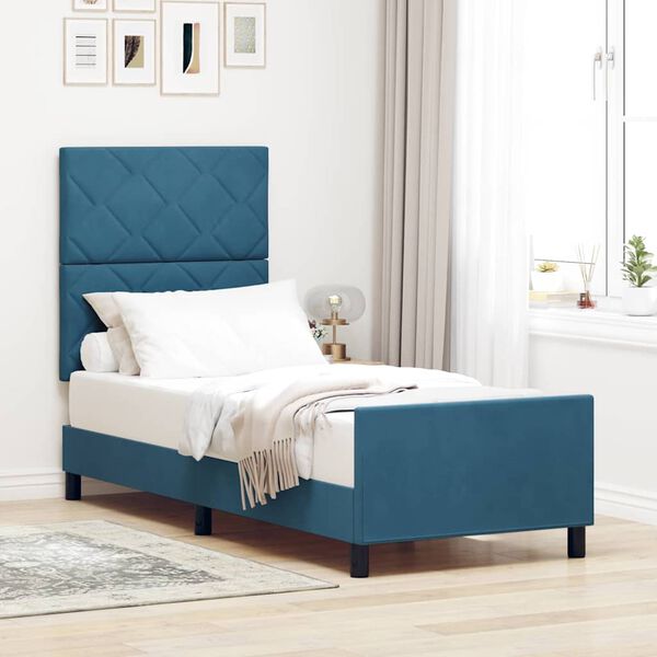 vidaXL Lit &agrave; ressorts avec t&ecirc;te de lit Bleu fonc&eacute; 80 x 200 cm Velours