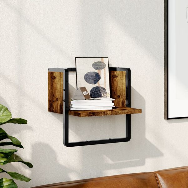 vidaXL &Eacute;tag&egrave;re murale avec barre ch&ecirc;ne fum&eacute; 30x25x30 cm