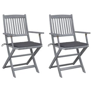 vidaXL Chaises pliantes (lot de 2) avec coussins, en bois d'acacia massif