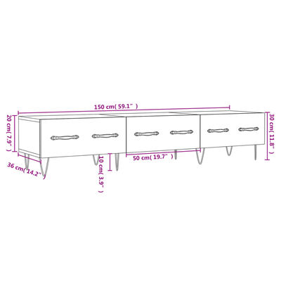 vidaXL Meuble TV blanc 150x36x30 cm bois d'ingénierie